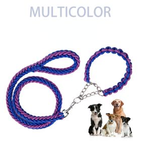 Eight-strand nylon braided dog collar leash dog chain impact blasting chain pet leash (colour: blue and purple, Specification (L * W): XL)