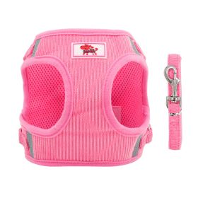 dog Harnesses and dog leash set; New dog leash corduroy breathable dog chest strap reflective pet chest strap walking dog rope set (colour: pink, Specification (L * W): M)