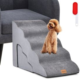 22 Inches and 11 Inches Foam Pet Stairs Set with 5-Tier and 3-Tier Dog Ramps (Color: Gray)